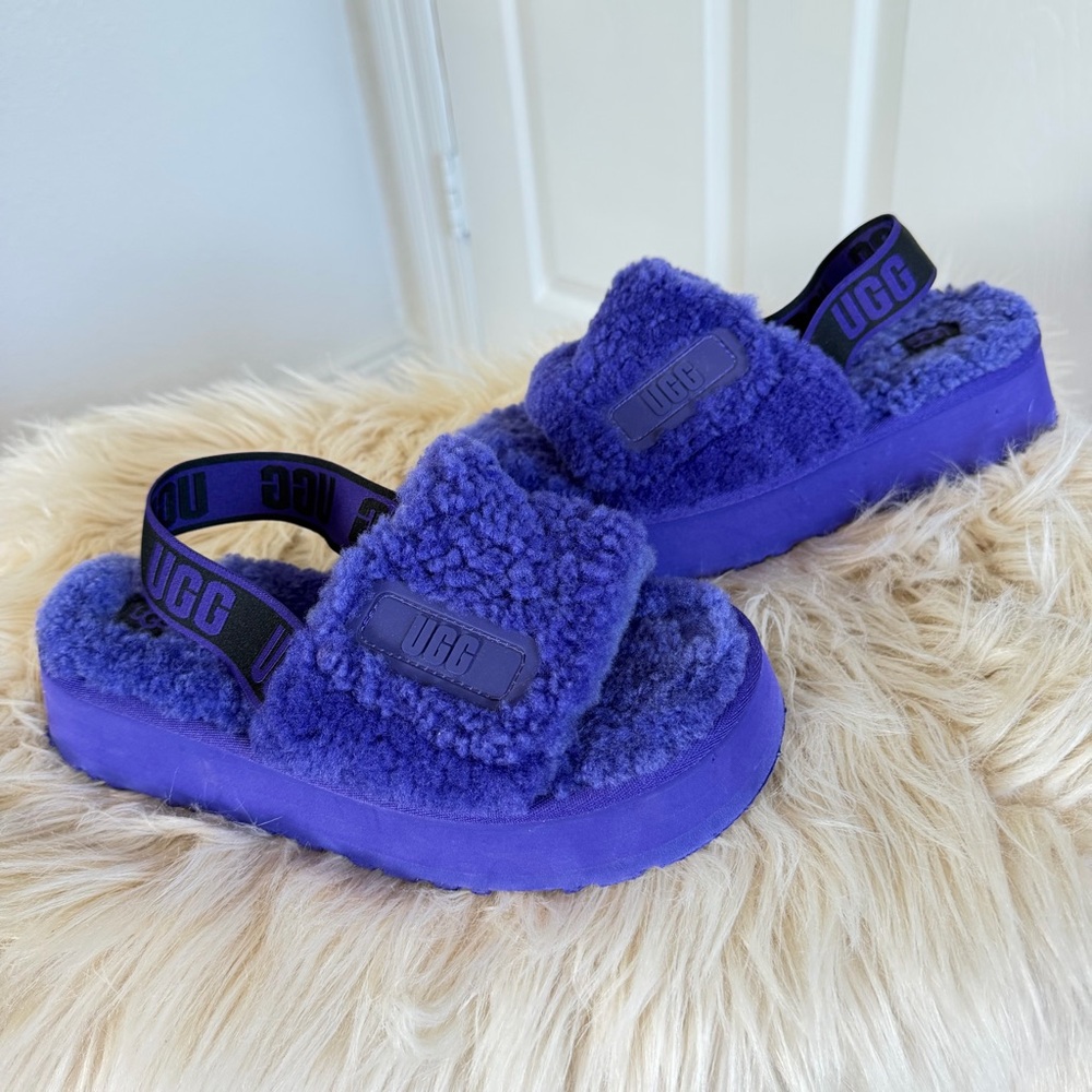 UGG fluff yeah platform slides purple shearling sling back sandals women’s sz 8